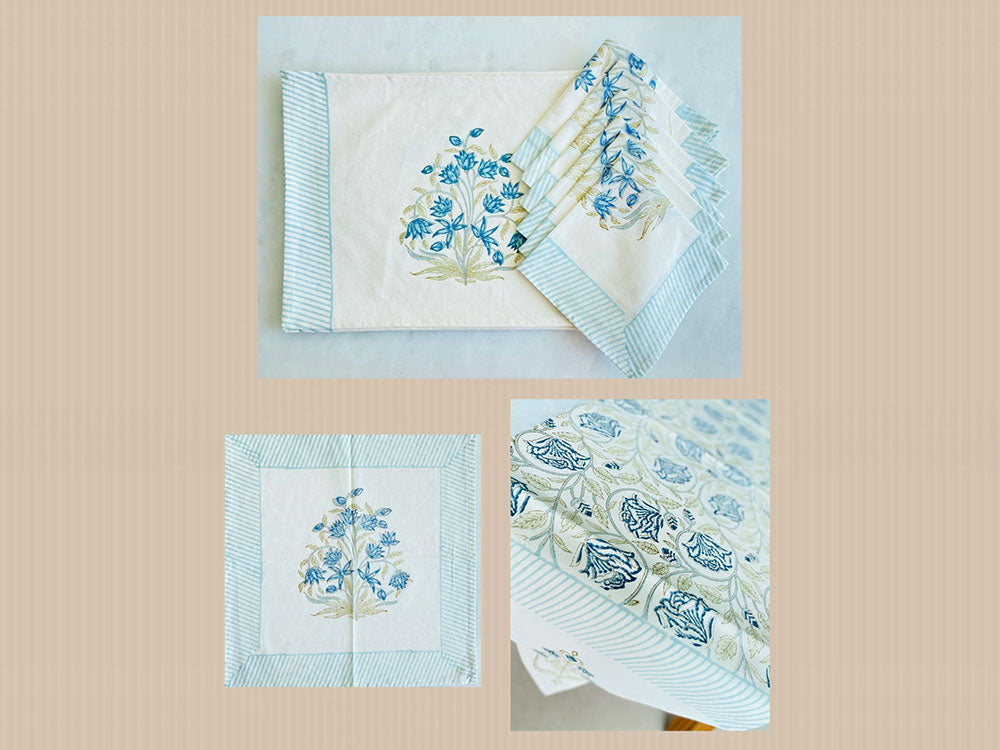 Blue Olive Green Table Linen Set