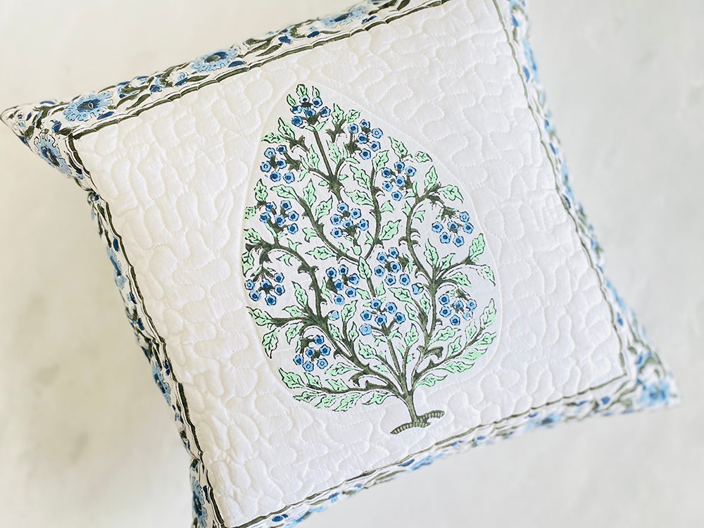 Blue Green Mughal Motif Cushion Cover - Set of 2