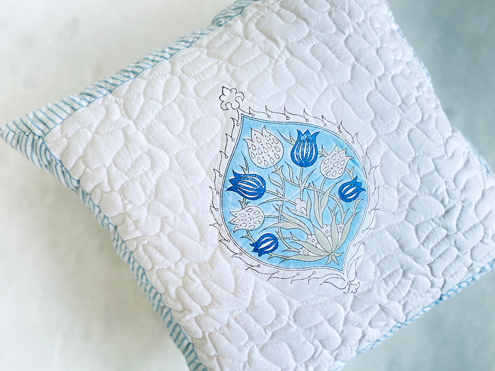 Blue Grey Motif Cushion Cover - Set of 2