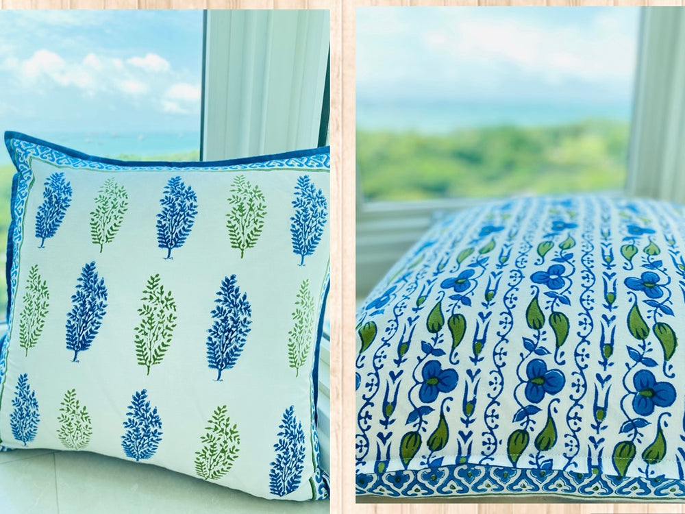 Blue Olive Green Boota Cushion Cover - Set of 2