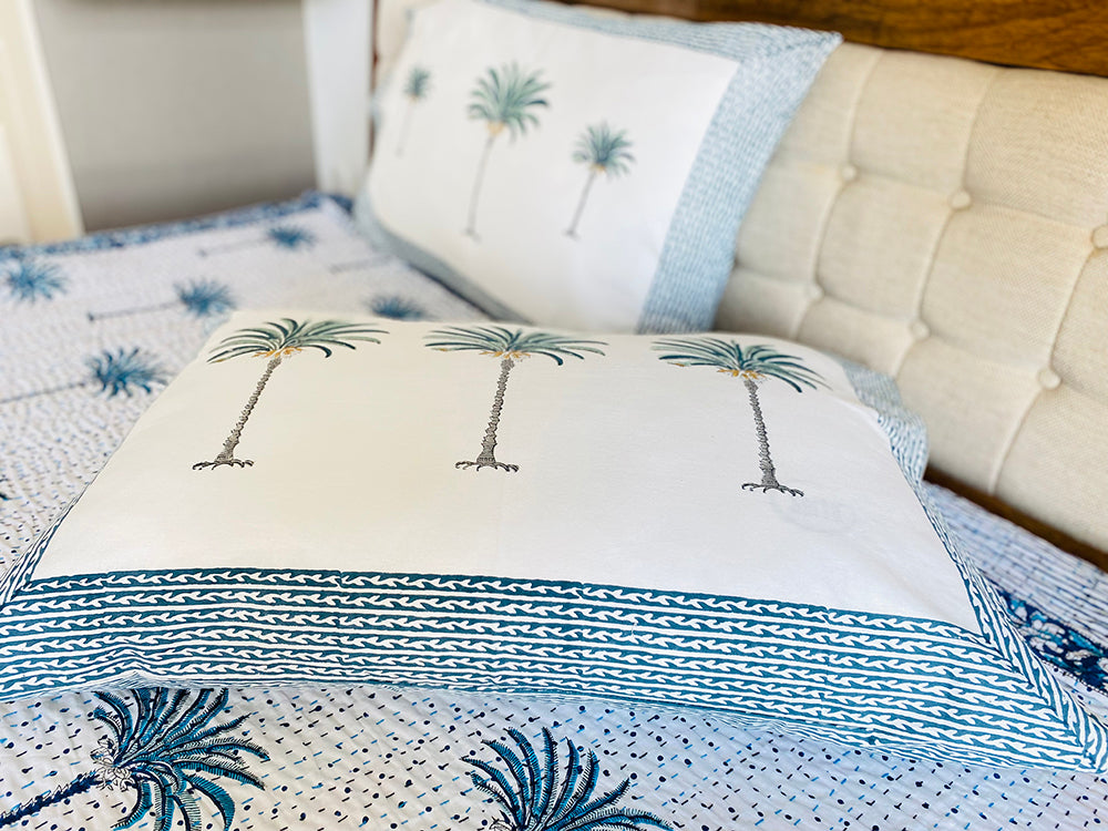 Blue Palms Kantha Bedspread