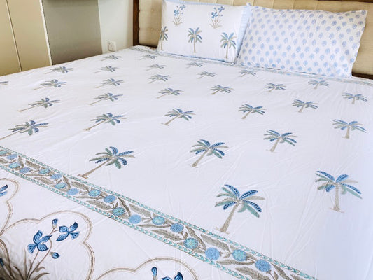 Blue Palms King Bedsheet Set