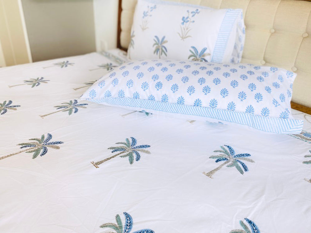 Blue Palms King Bedsheet Set