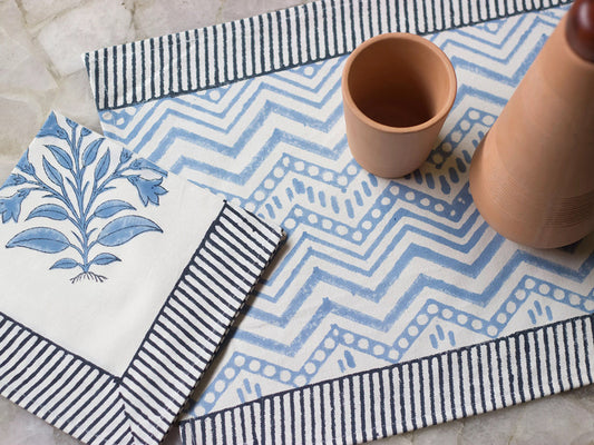 Blue Zigzag Stripes Placemat Napkin Set