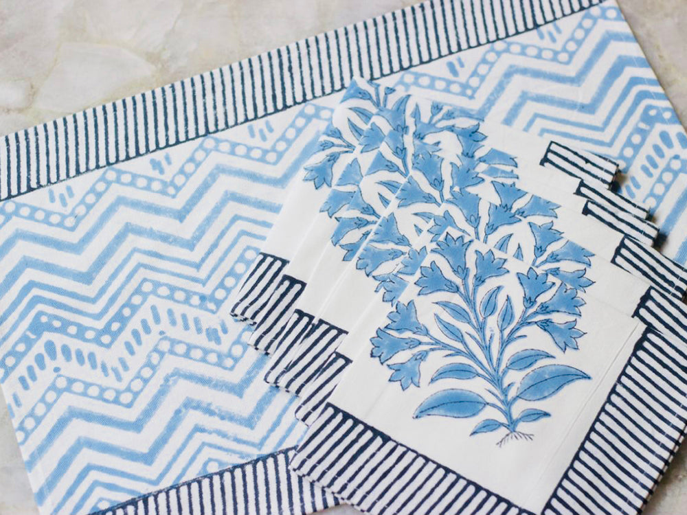 Blue Zigzag Stripes Placemat Napkin Set