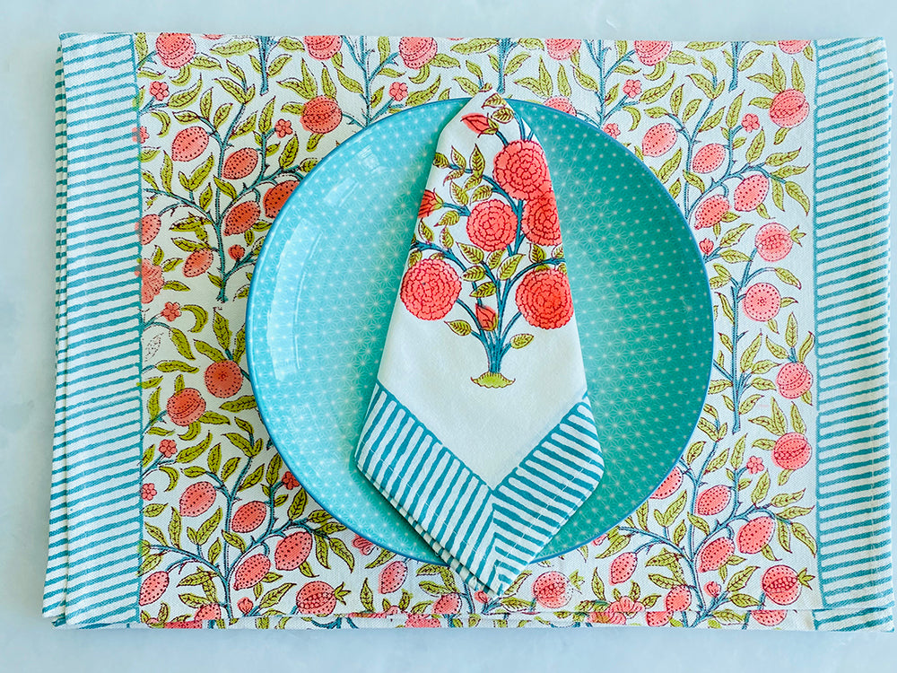 Orange Floral Placemat Napkin Set