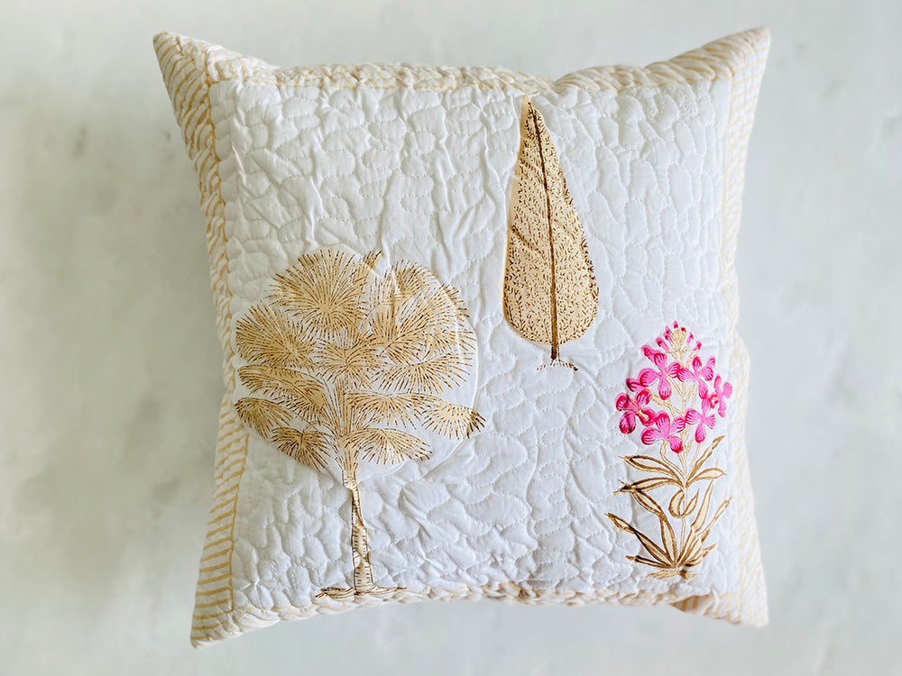 Pastel Palm Pink Mughal Motifs Cushion Cover - Set of 2