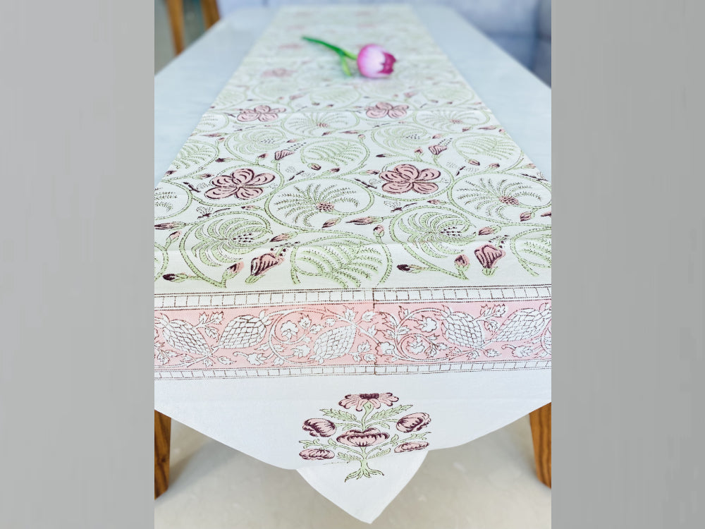 Peach Olive Green Table Runner