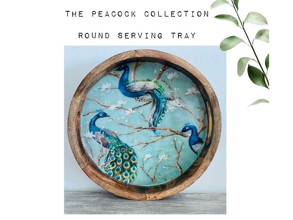 Peacock Round Serving Tray