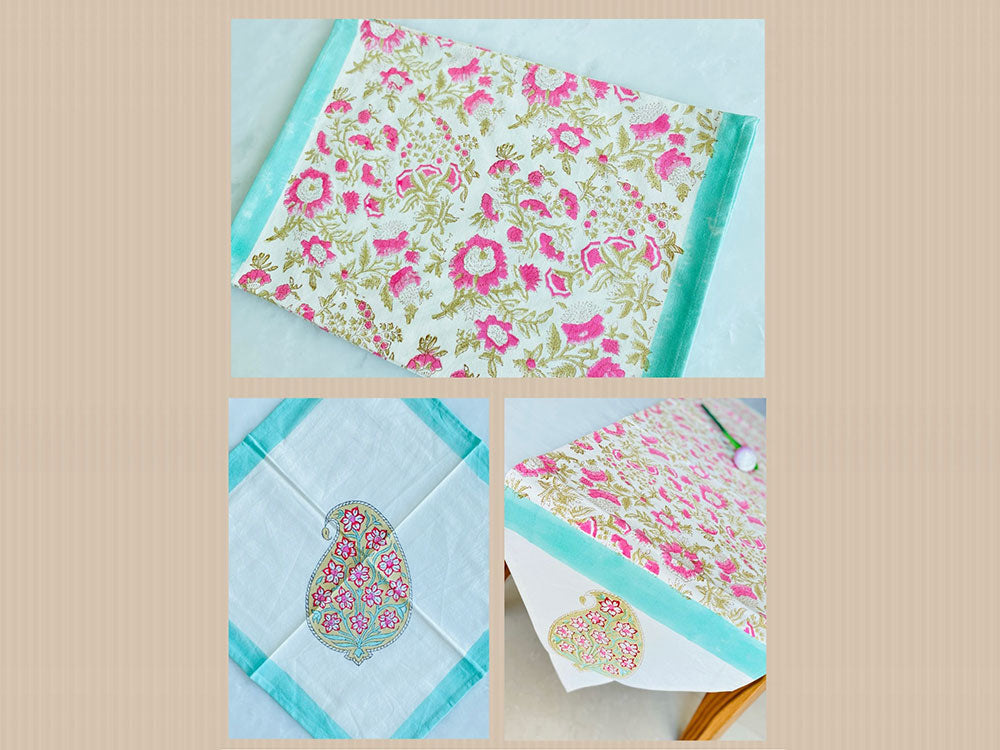 Pink Floral Paisley Table Linen Set