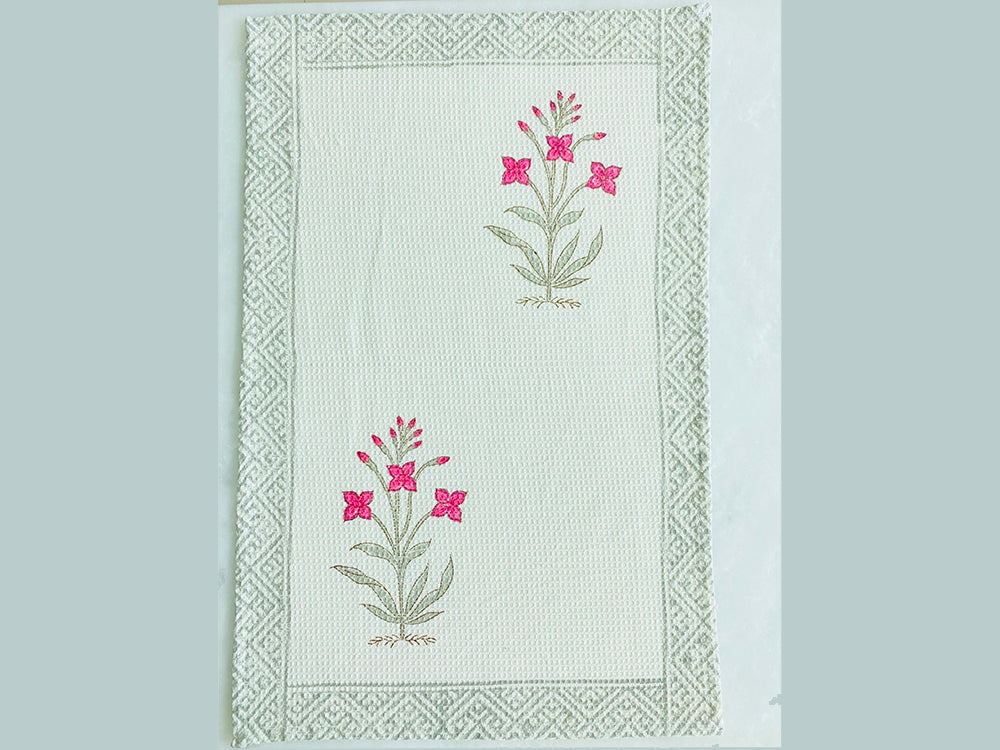 Pink Floral Motif Hand Towel - Set of 2