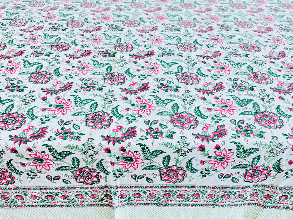 Pink Green Floral Jaal Tablecloth