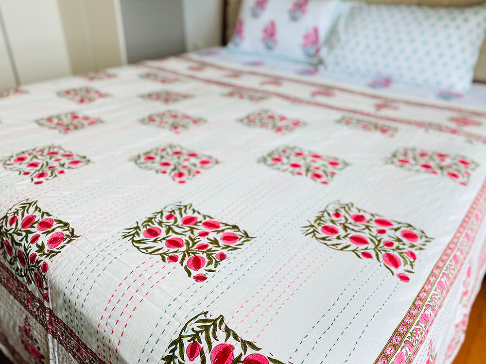 Pomegranate Kantha Bedspread