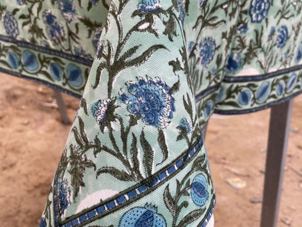 Teal Blue Floral Tablecloth