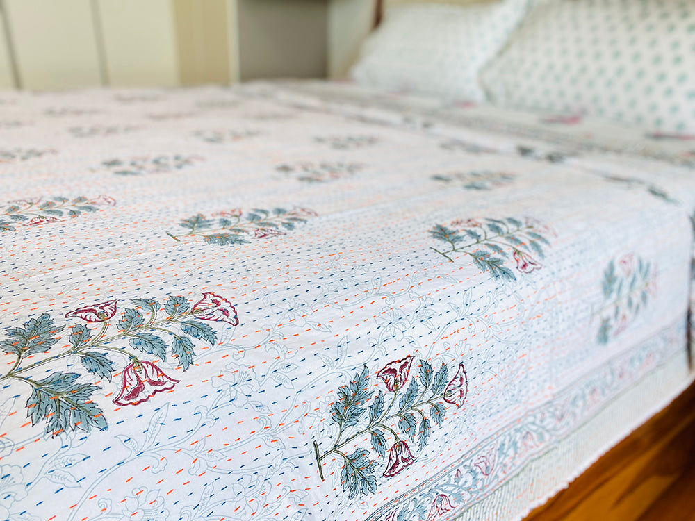 Teal Mughal Boota Bedspread
