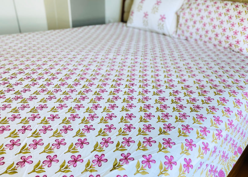 Pink Floral King Bedsheet set