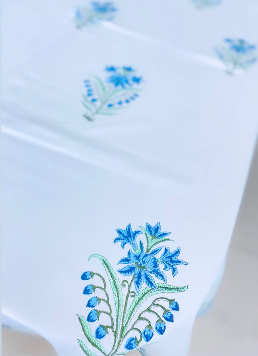 Blue Floral Boota 6 Seater Tablecloth