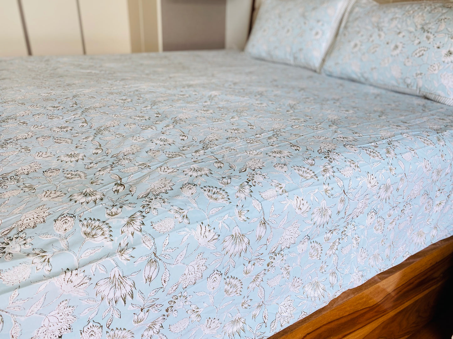 Powder Blue Floral Jaal King Bedsheet set