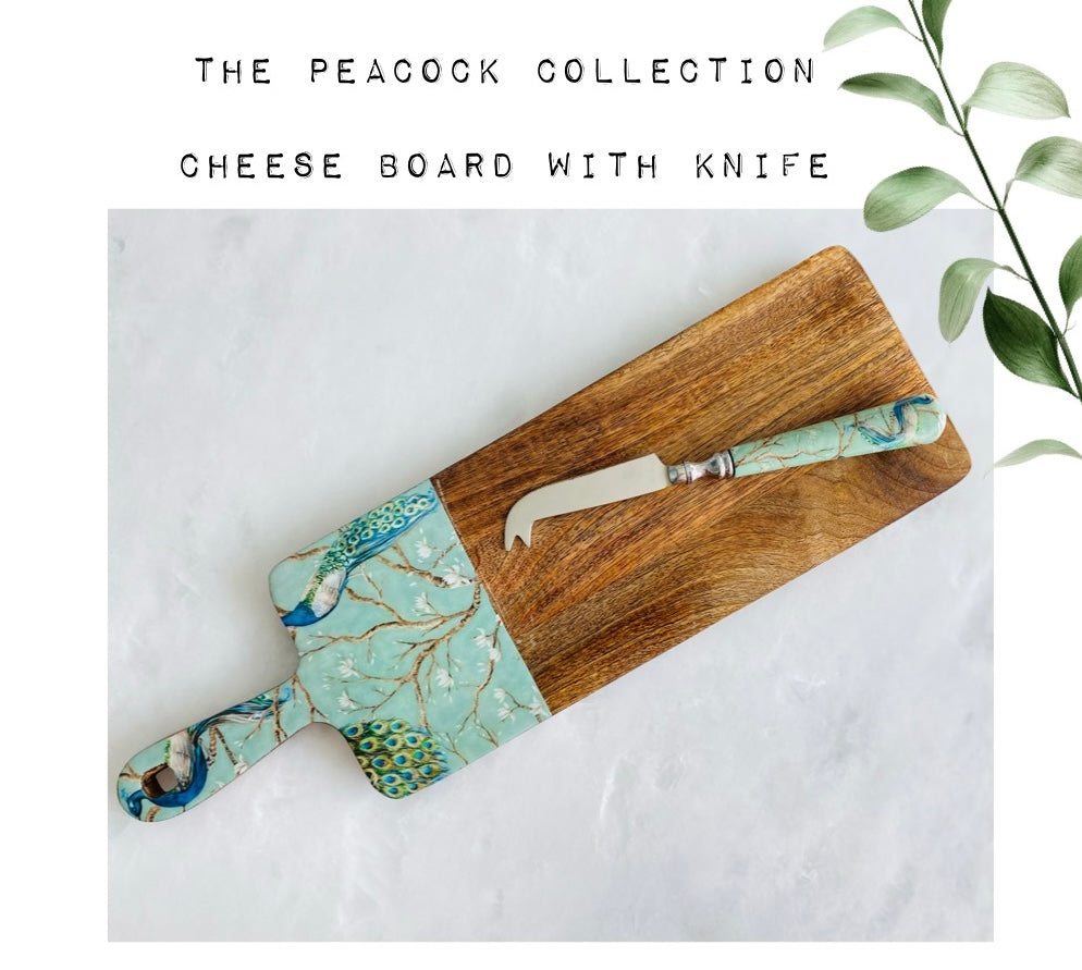 Peacock Long Cheese Board with Knife
