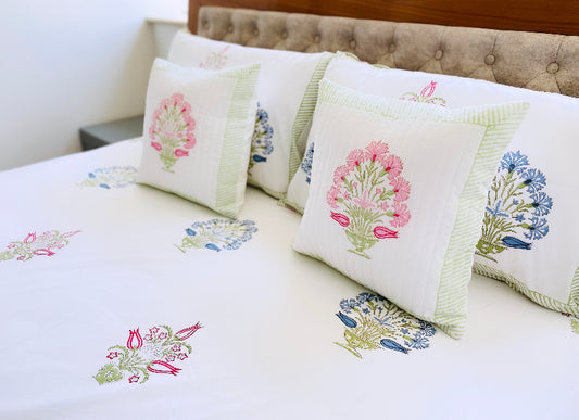 Blue & Pink Floral Queen Bedsheet set