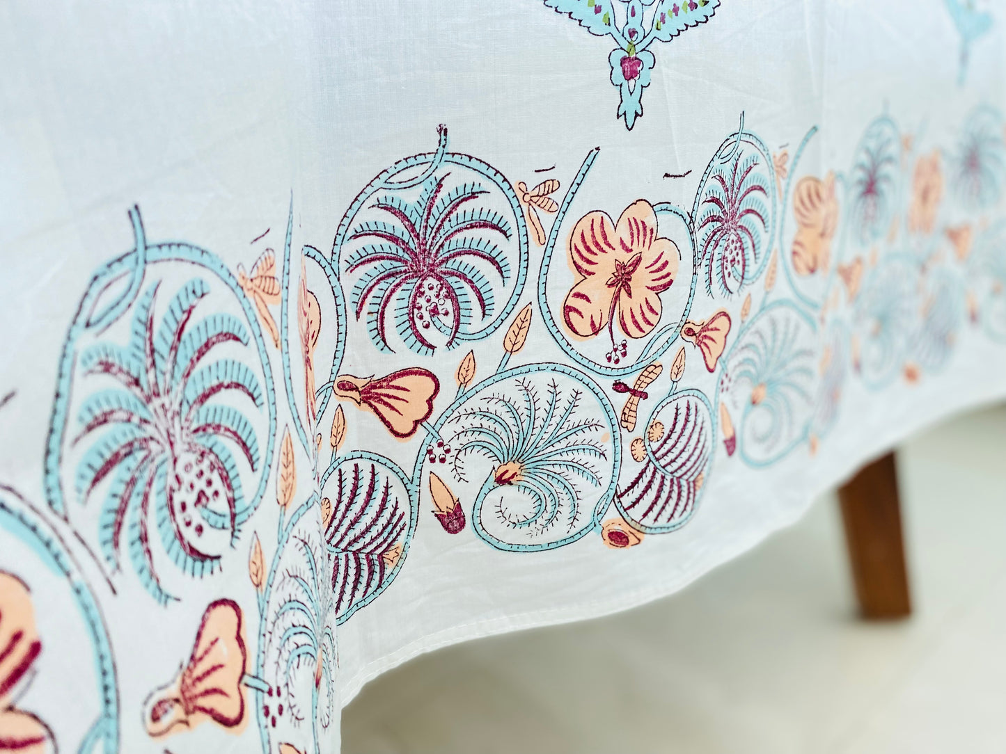 Peach & White Peacock Feather Tablecloth