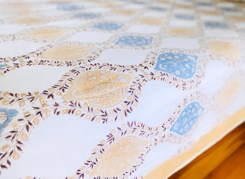 Gold Blue Pastel Jaal Single Dohar Set