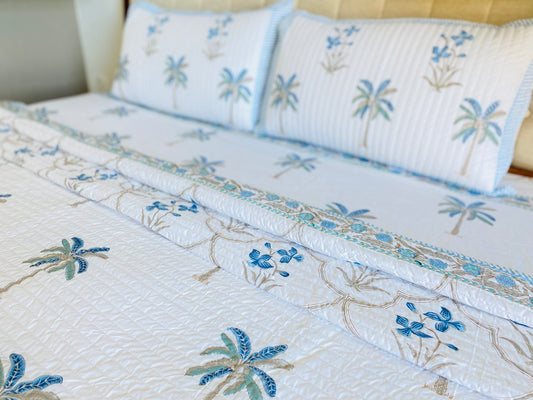 Blue Palms Quilted Bedcover