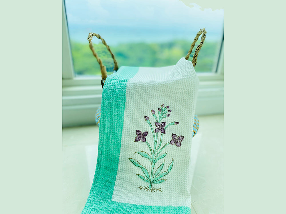 Green Palm Purple Hand Towel