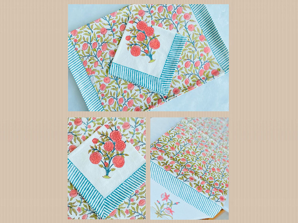 Orange Floral Table Linen Set