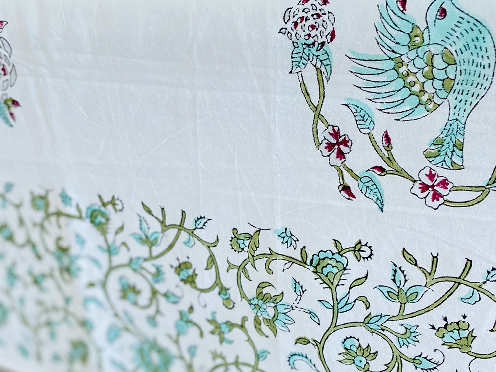 Paradise Bird Teal Tablecloth