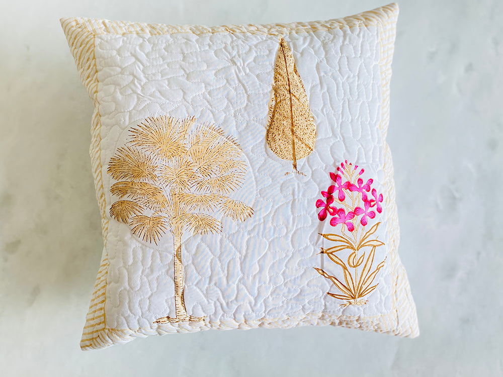 Pastel Palm Pink Mughal Motifs Cushion Cover - Set of 2
