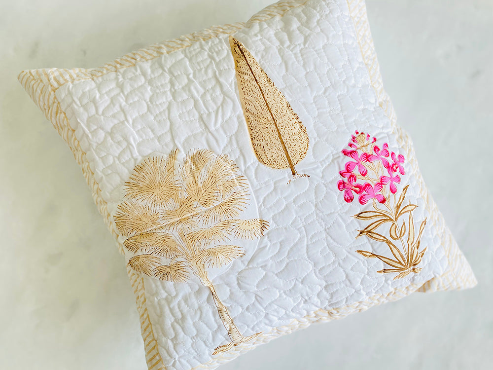 Pastel Palm Pink Mughal Motifs Cushion Cover - Set of 2