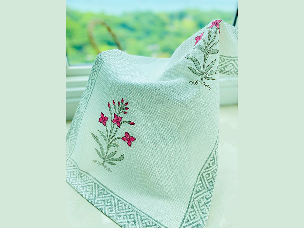 Pink Floral Motif Hand Towel - Set of 2