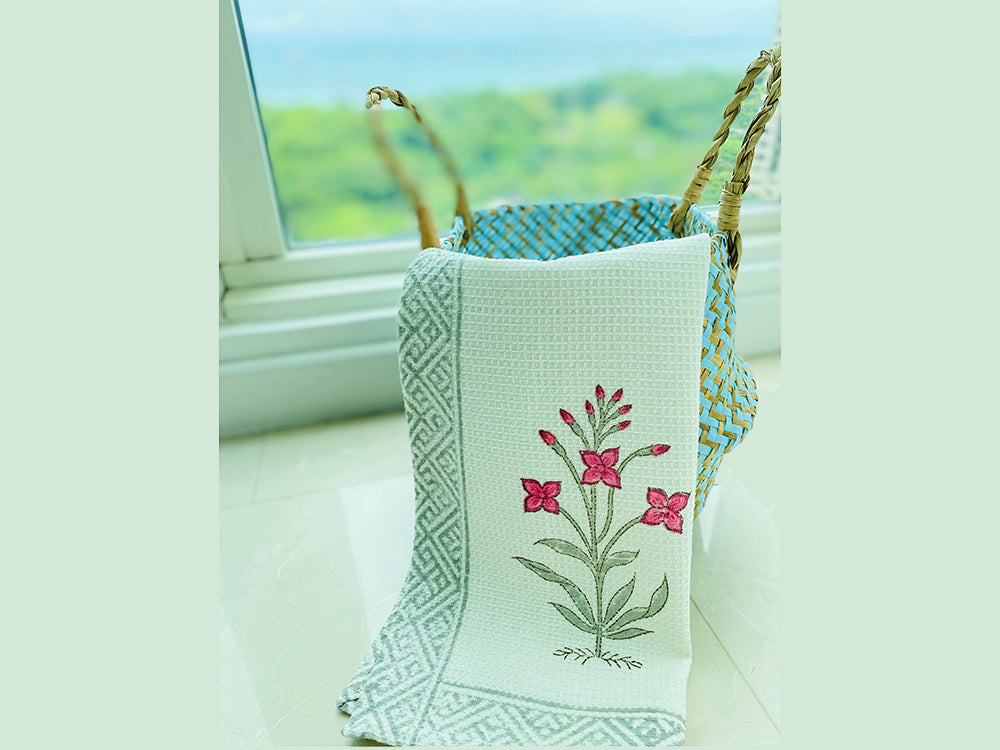 Pink Floral Motif Hand Towel - Set of 2