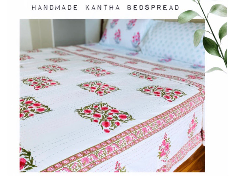 Pomegranate Kantha Bedspread