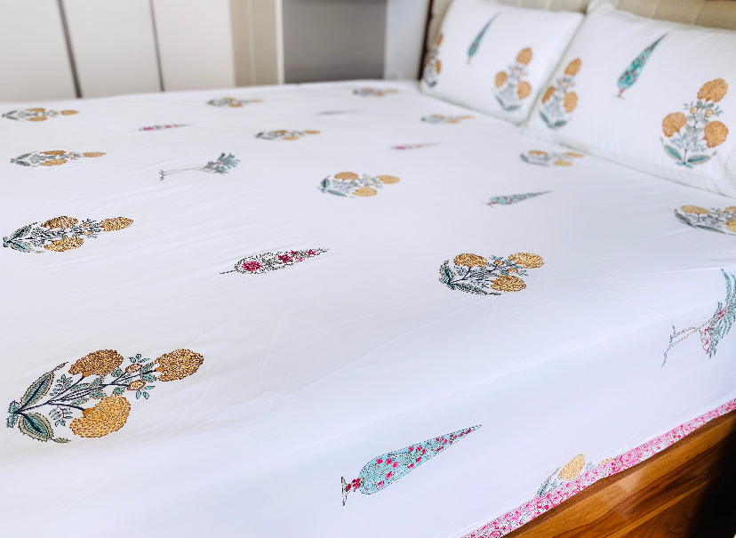 Yellow Boota Cypress Motifs Bedsheet set