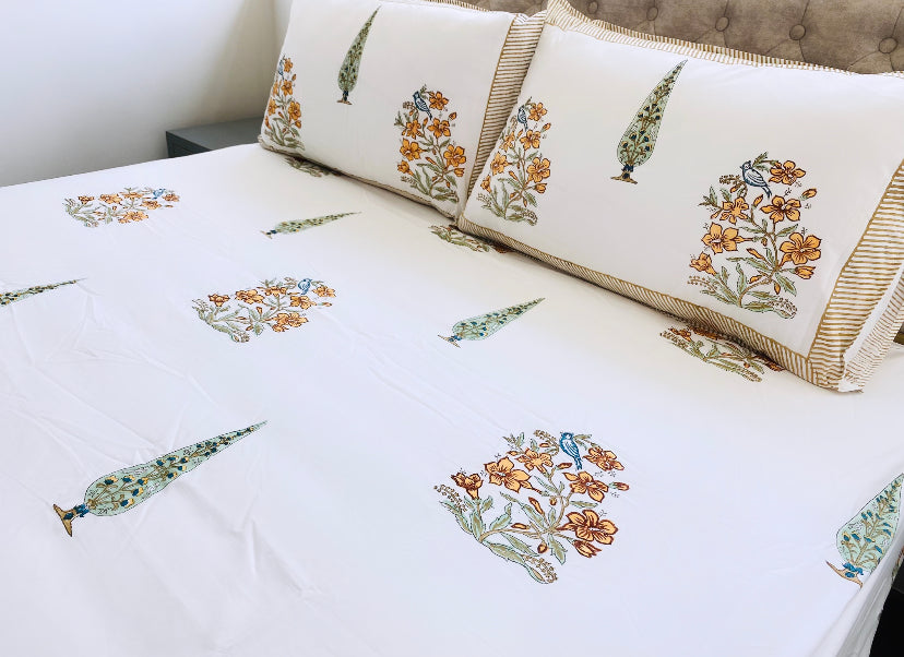 Yellow Floral Bird Bedsheet set