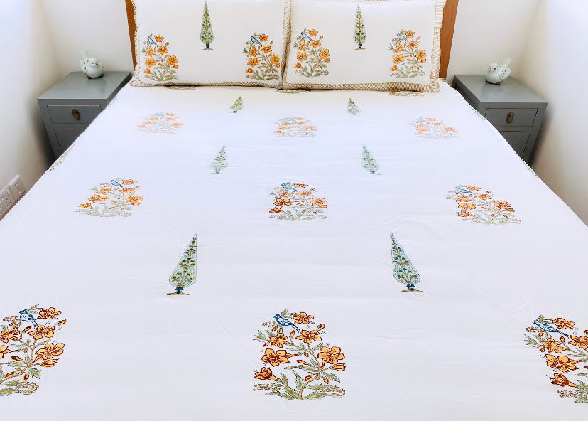 Yellow Floral Bird Bedsheet set