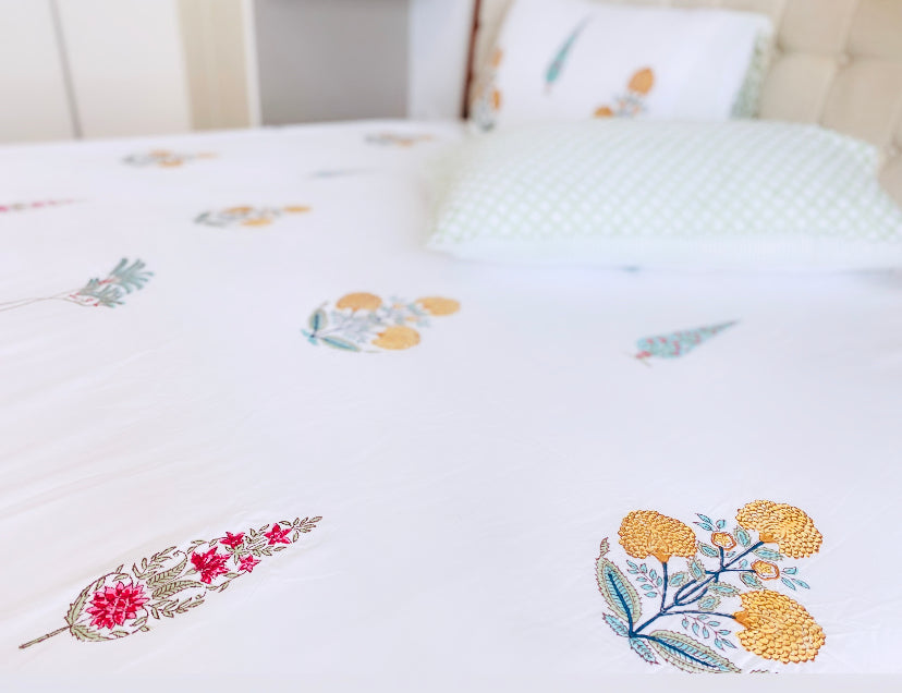 Yellow Boota Cypress Motifs Bedsheet set