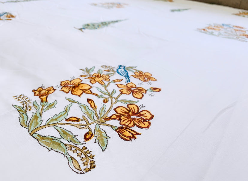 Yellow Floral Bird Bedsheet set